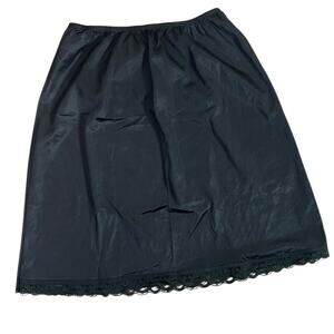 Vintage 60s Black Deena Slip Skirt Lace Trim Half Slip Size Medium Antron Nylon